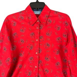Vintage Wrangler Blues Western Cowgirl Shirt Womens S Red Floral Snap Button Y2K